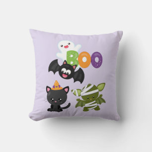 Süße Halloween-Katze, Fledermaus, Mumie und Geist Kissen