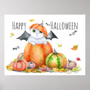Süße Halloween-Katze im Kürbis Poster