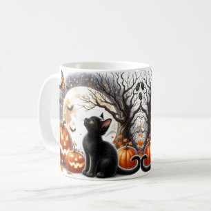 Süße Halloween-Katze Kürbis und Geist Tasse