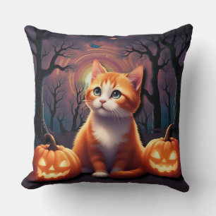Süße Halloween-Katze Orange und Weiße Mieze Kissen