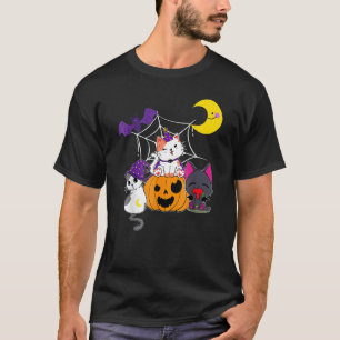 Süße Halloween-Katzen Hexe Jackolantern Kürbis Kin T-Shirt