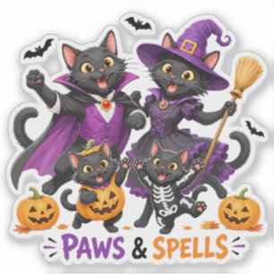 Süße Halloween-Katzen Pfoten und Zauber Aufkleber