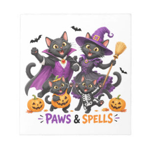 Süße Halloween-Katzen Pfoten und Zauber Notizblock