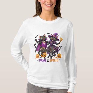 Süße Halloween-Katzen Pfoten und Zauber T-Shirt