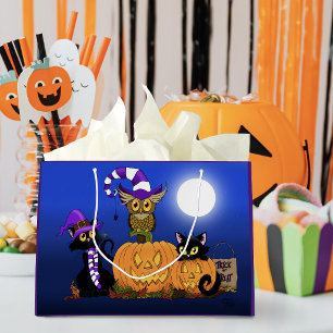 Süße Halloween-Katzen und Eule Große Geschenktüte