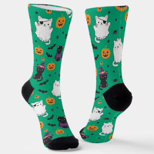 Süße Halloween-Katzen und Kürbisse Muster Socken 