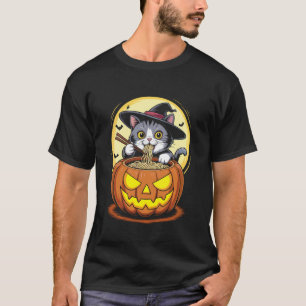 Süße Halloween-Katzenhexe Ramen-Nudeln Kürbis Moo T-Shirt