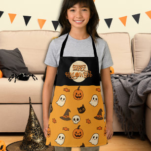Süße Halloween-Kürbis-Geister-und-Katz-Schürze für Schürze