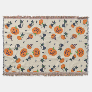 Süße Halloween-Kürbisse und schwarze Katzen Muster Decke