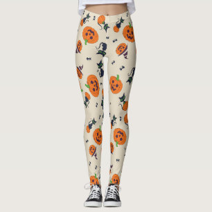 Süße Halloween-Kürbisse und schwarze Katzen Muster Leggings