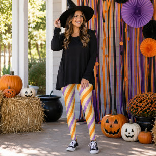 Süße Halloween-Lila und Orange Streifen Leggings