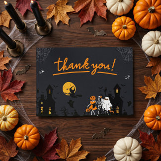 Süße Halloween-Mädchen Skelett-Geist-Kürbis Dankeskarte