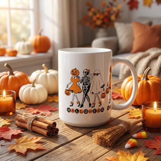 Süße Halloween-Mädchen Skelett Geist Kürbis Kaffeetasse