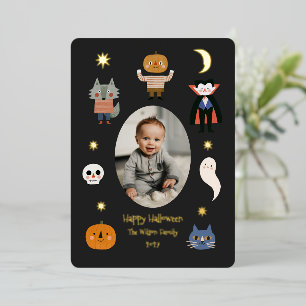 Süße Halloween-Monster-Baby-Familienfoto Folien Feiertagskarte