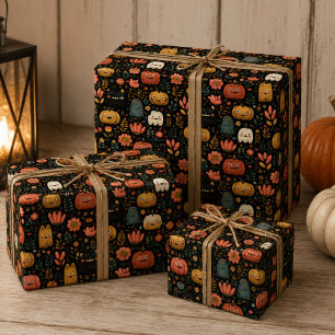 Süße Halloween-Monster und Kürbisse Muster Geschenkpapier Set