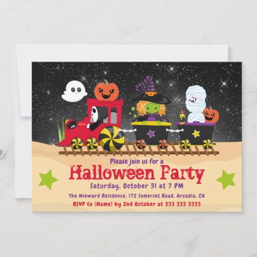 Süße Halloween-Monster-Zug Einladung (Vorderseite)