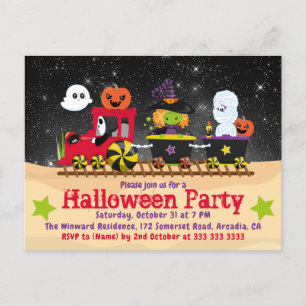 Süße Halloween-Monster-Zug-Einladung Postkarte