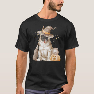 Süße Halloween-Mops-Hexenbesen-Hundemutter-Frauen  T-Shirt