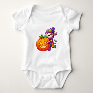 Süße Halloween-Mumie umarmt Kürbis Baby Strampler