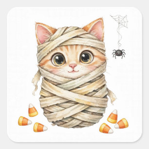 Süße Halloween-Mummy-Kitty-Sticker Quadratischer Aufkleber