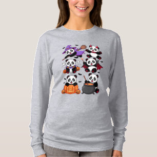 Süße Halloween-Pandas Hexe Teufel Kürbis T-Shirt