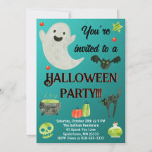 Süße Halloween-Party-Einladung in Türkis und Grün
