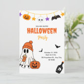 Süße Halloween-Party-Einladung mit Geist Einladung (Stehend Vorderseite)