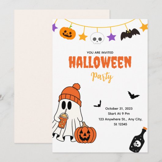 Süße Halloween-Party-Einladung mit Geist Einladung (Vorne/Hinten)