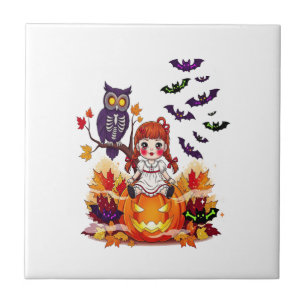 Süße Halloween-Puppe Eule Fliese