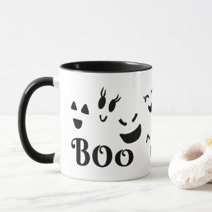 Süße Halloween schwarz-weiße BOO Geister Gesichter Tasse