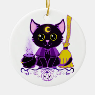 Süße Halloween-Schwarze-Katze-Hexe Keramik Ornament