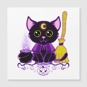 Süße Halloween-Schwarze-Katze-Hexe Magnetkarte