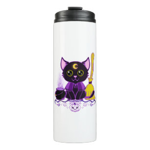 Süße Halloween-Schwarze-Katze-Hexe Thermosbecher