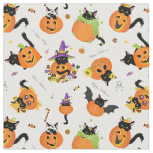 Süße Halloween-Schwarze-Katze-Kürbis Stoff