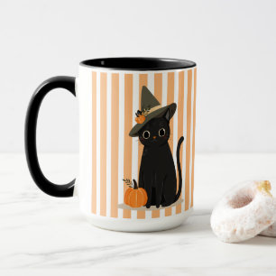 Süße Halloween-Schwarze Katze mit Hexenhut-Kürbis Tasse