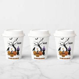 Süße Halloween-Schwarze-Katze mit Kürbissen Pappbecher