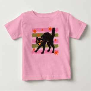 Süße Halloween-Schwarze Katze Rosa Grüne Streifen Baby T-shirt