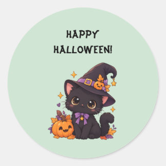Süße Halloween-Schwarze Katze 🎃🖤 Runder Aufkleber