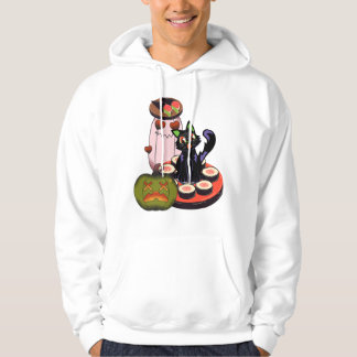 Süße Halloween-Schwarze Katze sitzt auf Sushi Hoodie
