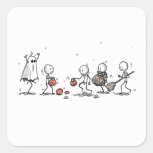 Süße Halloween-Stockfigur-Szene Quadratischer Aufkleber