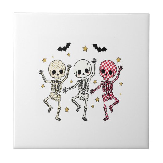 Süße Halloween tanzende Skelette Fliese (Vorderseite)