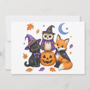 Süße Halloween-Tiere - Hexe schwarze Katze Eule Fu Ankündigung