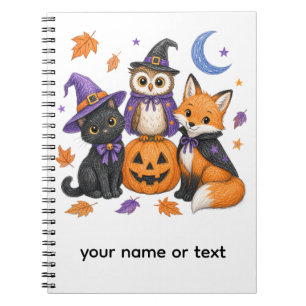 Süße Halloween-Tiere - Hexe schwarze Katze Eule Fu Notizblock