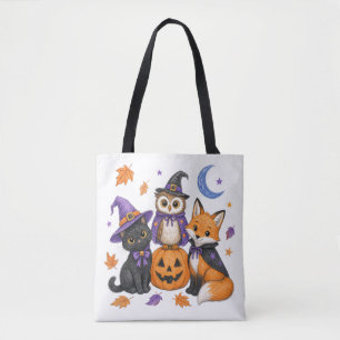 Süße Halloween-Tiere - Hexe schwarze Katze Eule Fu Tasche