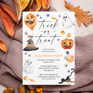 Süße Halloween-Watercolor-Party Einladung
