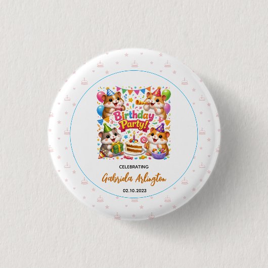 Süße Hamster-Geburtstagsfeier | Kinder Hamster Button (Vorderseite)