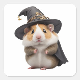 Süße Hamster-Hexe Quadratischer Aufkleber