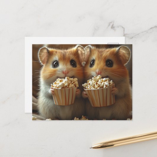 Süße Hamster mit Popcorn Postkarte (Vorderseite/Rückseite Beispiel)