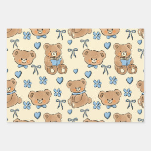 Süße handgezeichnete braune Teddybären nahtloses M Geschenkpapier Set
