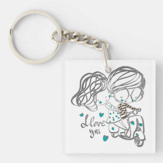 Süße handgezeichnete "Ich liebe dich" Digitalkunst Schlüsselanhänger